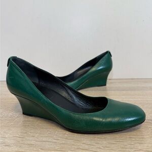 Vtg GUCCI emerald green leather wedge shoes women’s Sz 36.5/6.5